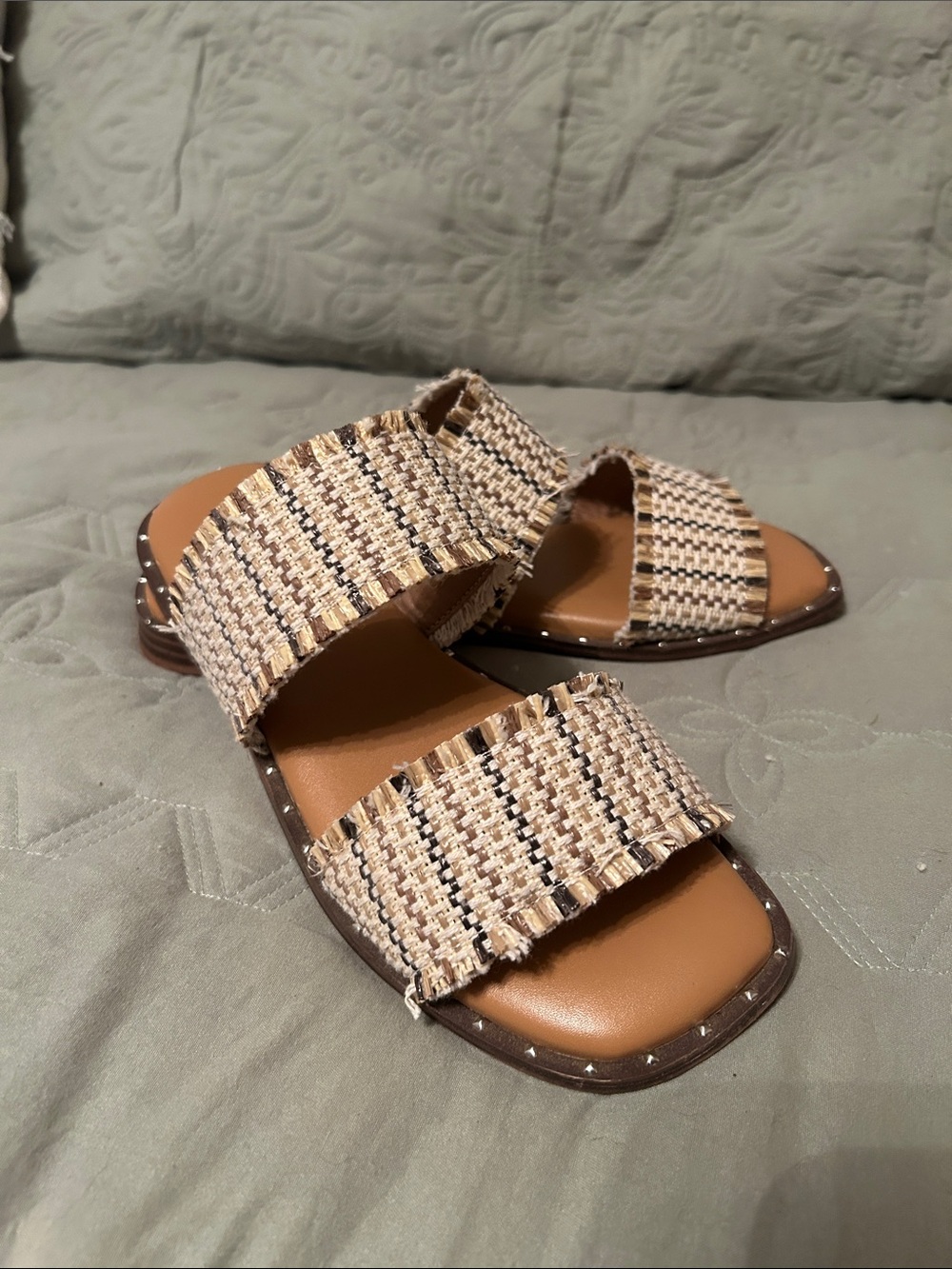 Corkys Beige Woven Double-Strap Slide Sandals
